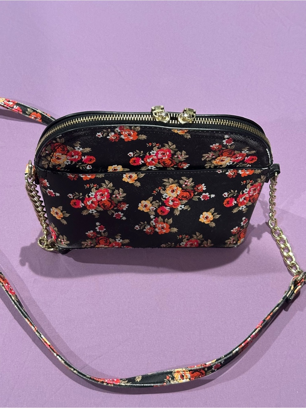 Steve Madden Black Floral Crossbody with Red and Yellow Blooms - Picture 3 of 7